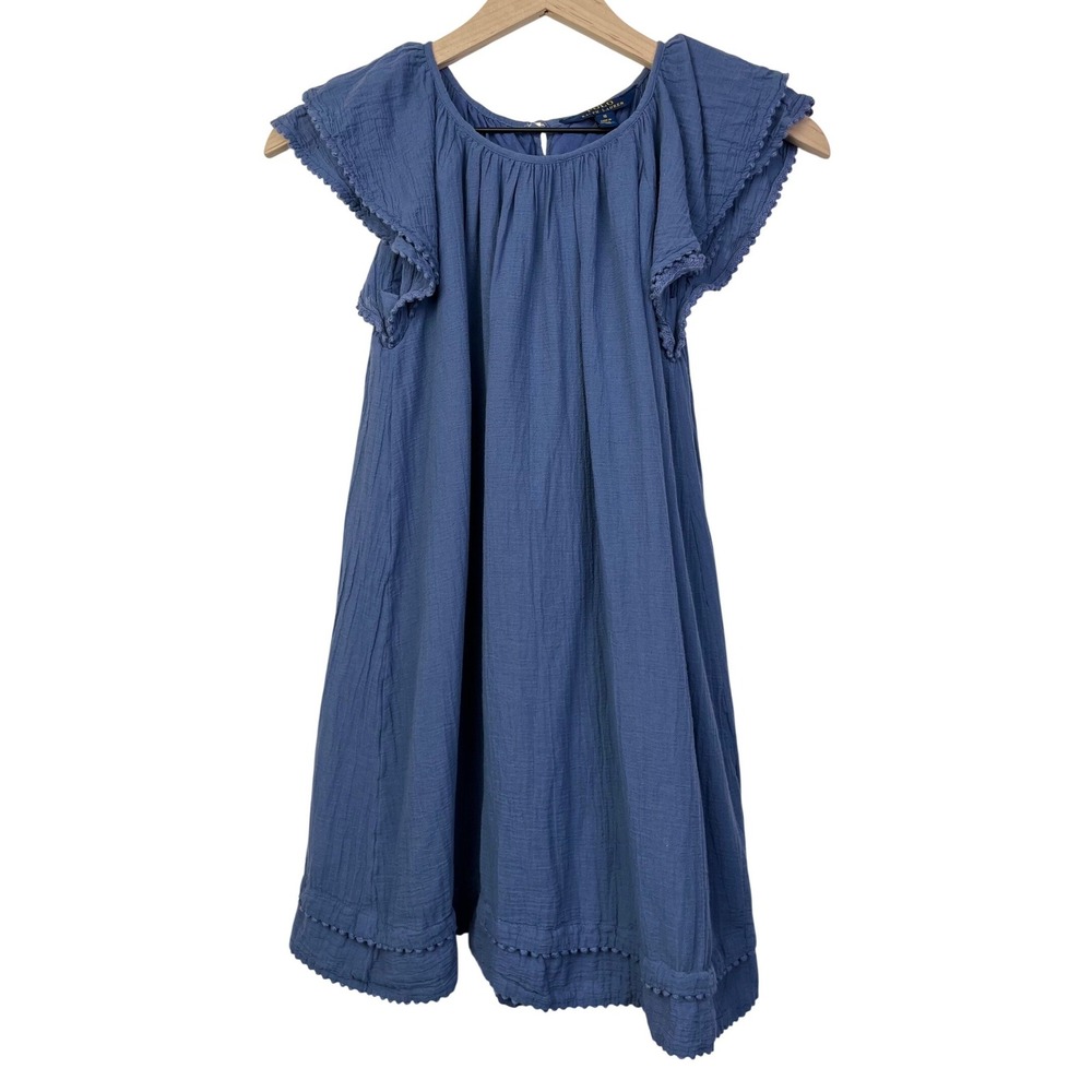 Polo Ralph Lauren Girl's Blue Cotton Dress Flutter Sleeve Ruffle Trim Casual